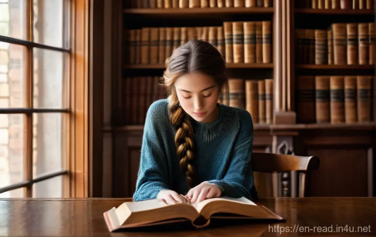 고전문학 추천 도서 - **Prompt: Unlocking Timeless Wisdom in Ancient Pages**
"A young woman, in her early twenties, wi...